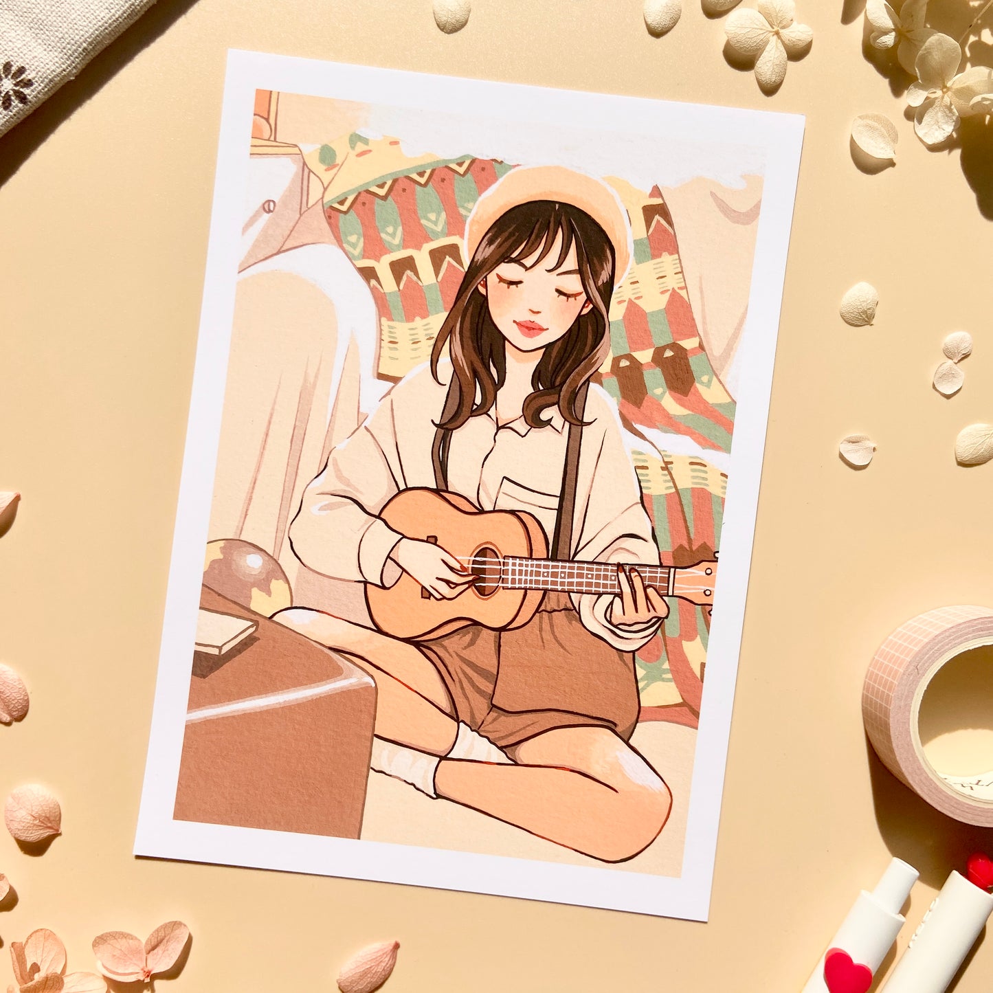 Girl Playing Ukulele Art Print