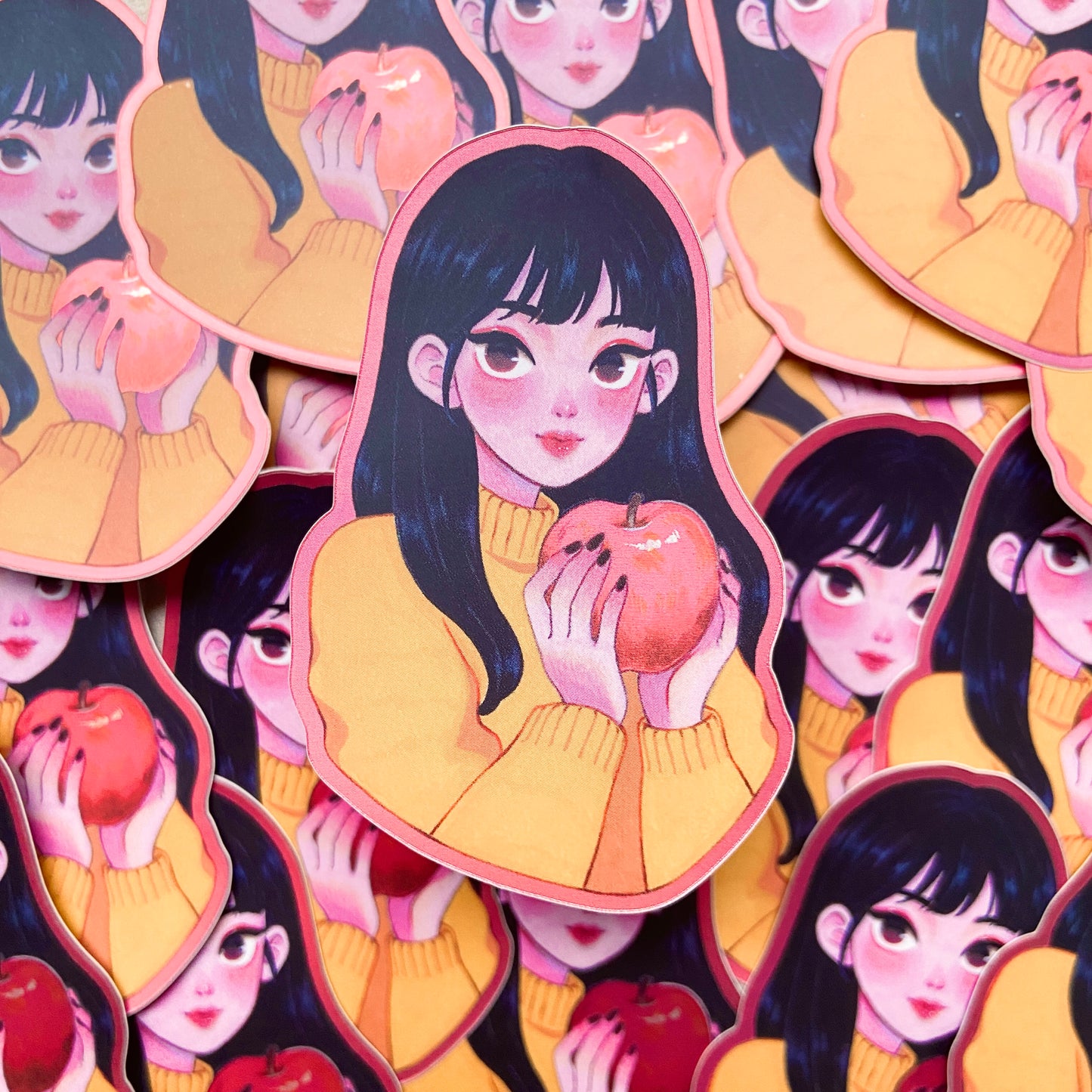 The Red Apple Girl Matte Holographic Sticker