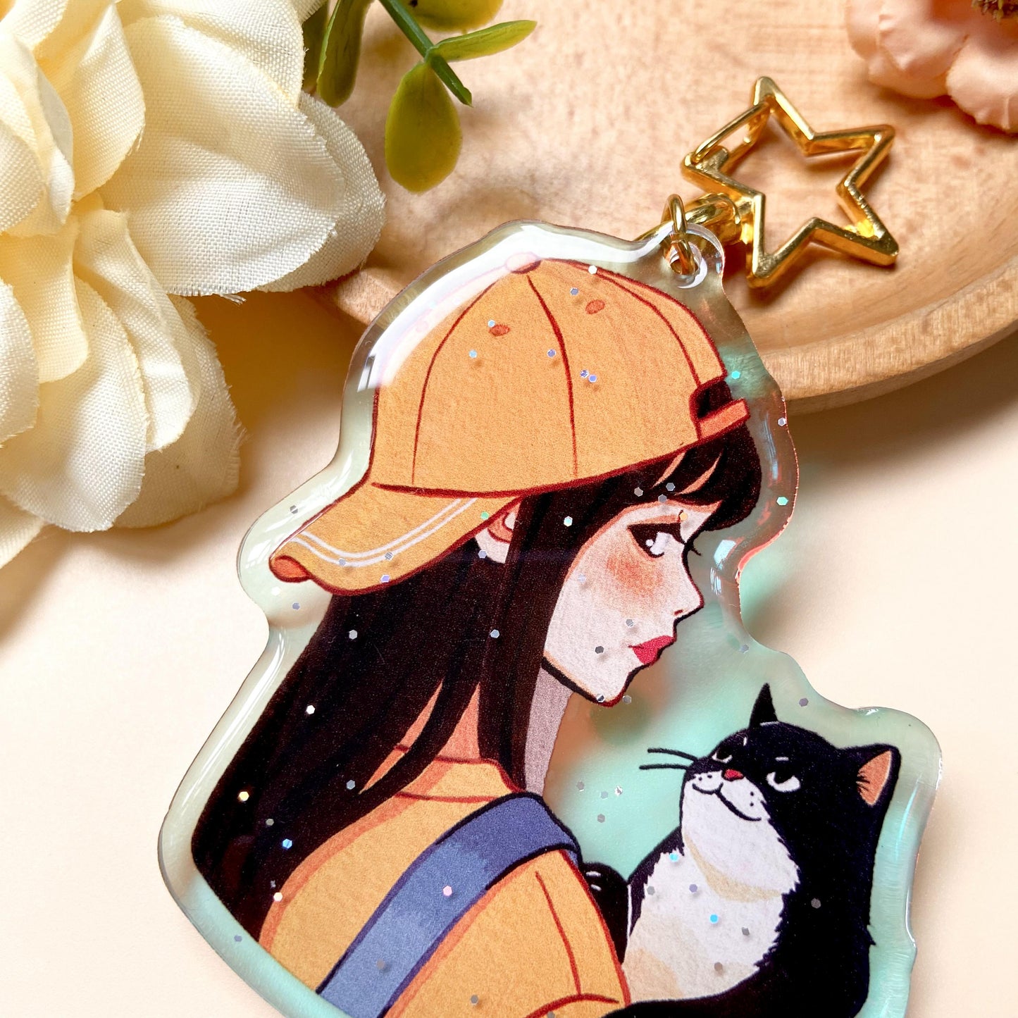 Feline Frenzy Holographic Keychain with Glitter Epoxy