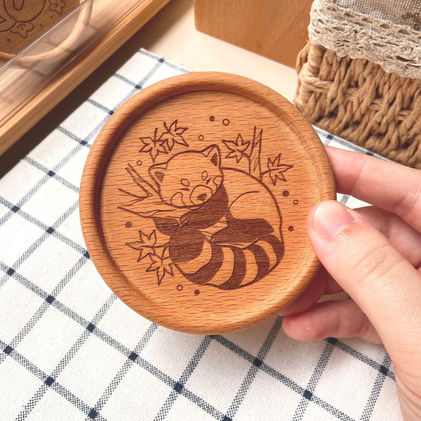 Sleepy Red Panda Wooden Coaster