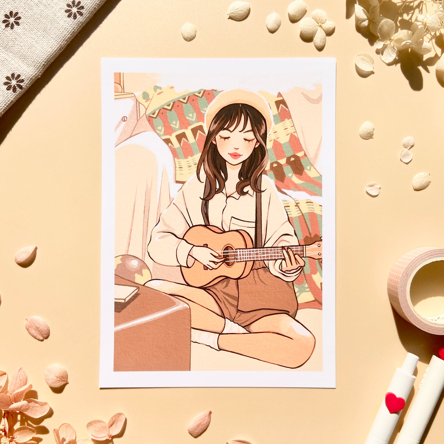 Girl Playing Ukulele Art Print