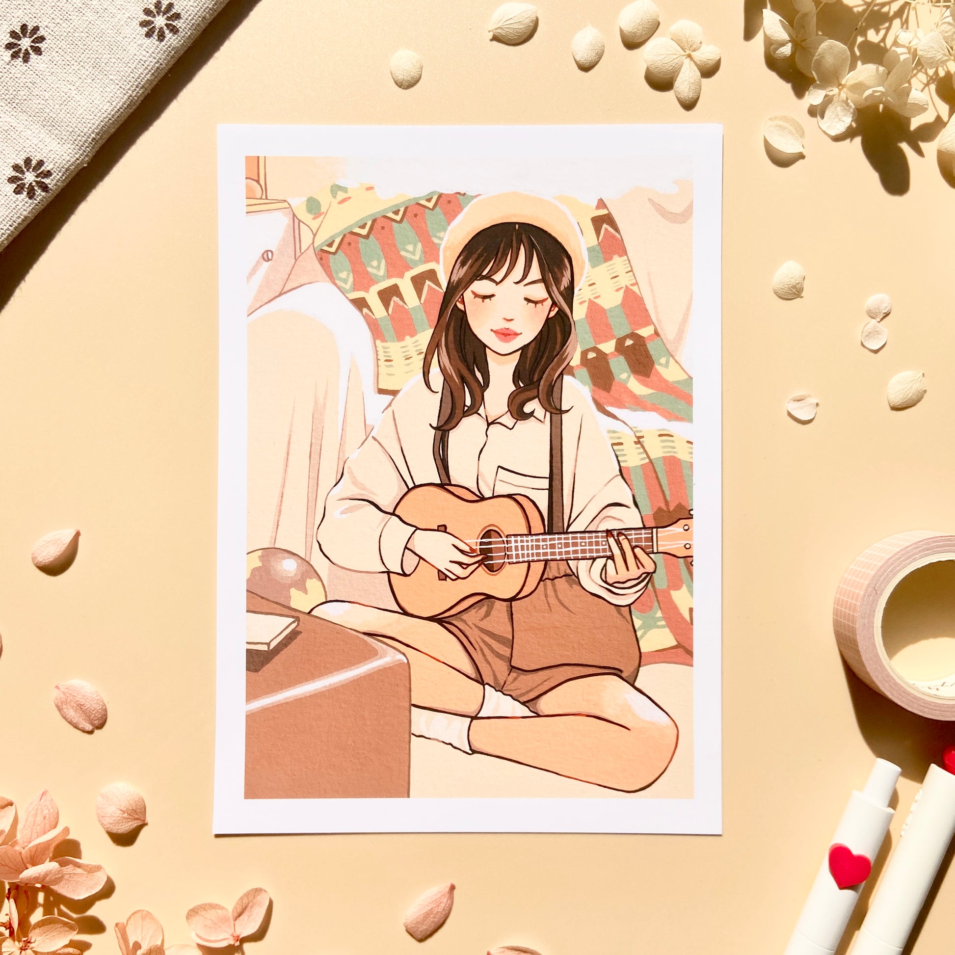 Girl Playing Ukulele Art Print, image size:1946x1946