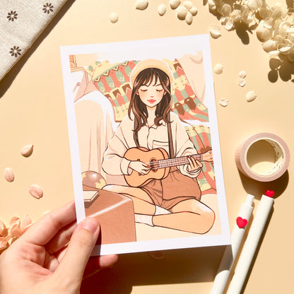 Girl Playing Ukulele Art Print