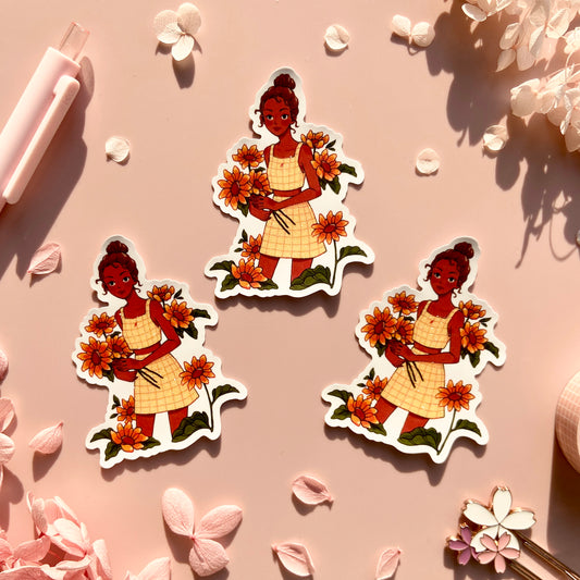 Sunflower Girl Glitter Vinyl Sticker