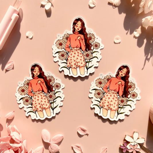Daisy Girl Matte Glitter Vinyl Sticker