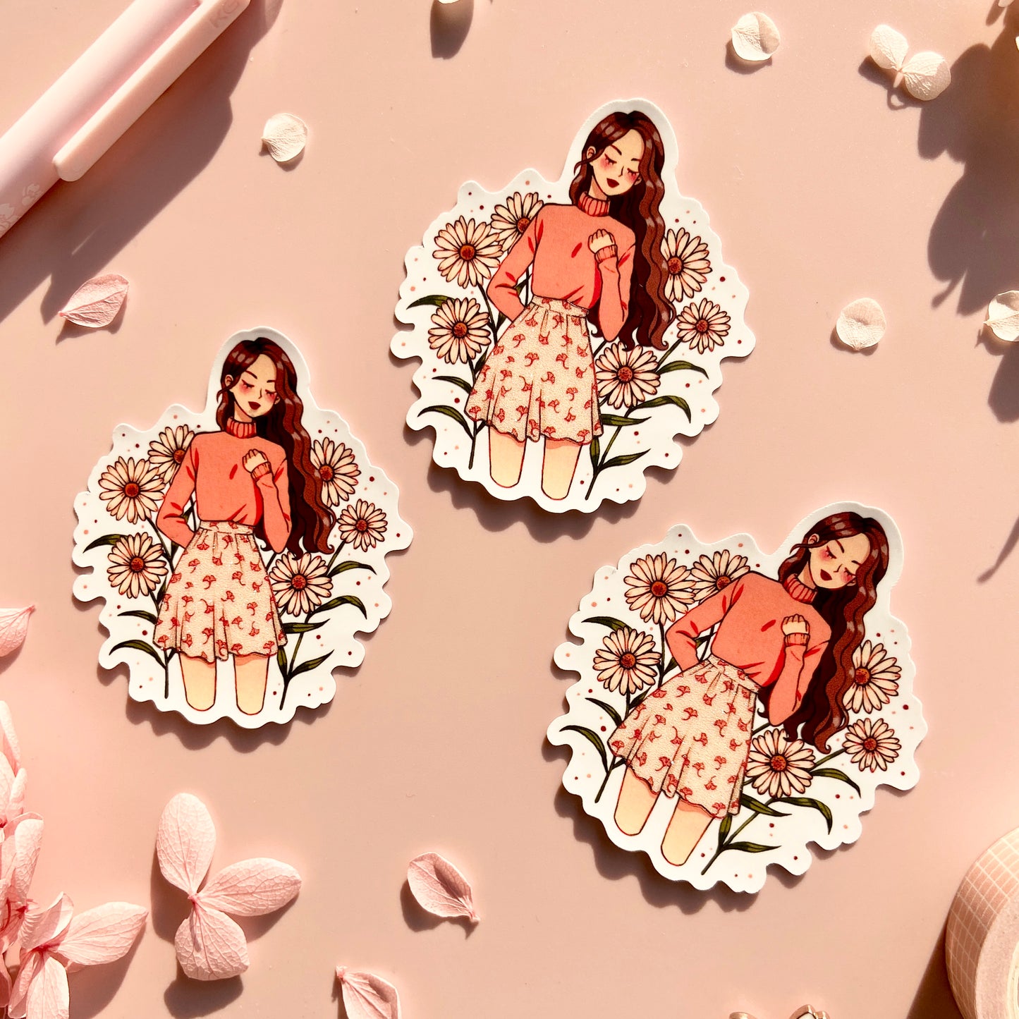 Daisy Girl Matte Glitter Vinyl Sticker