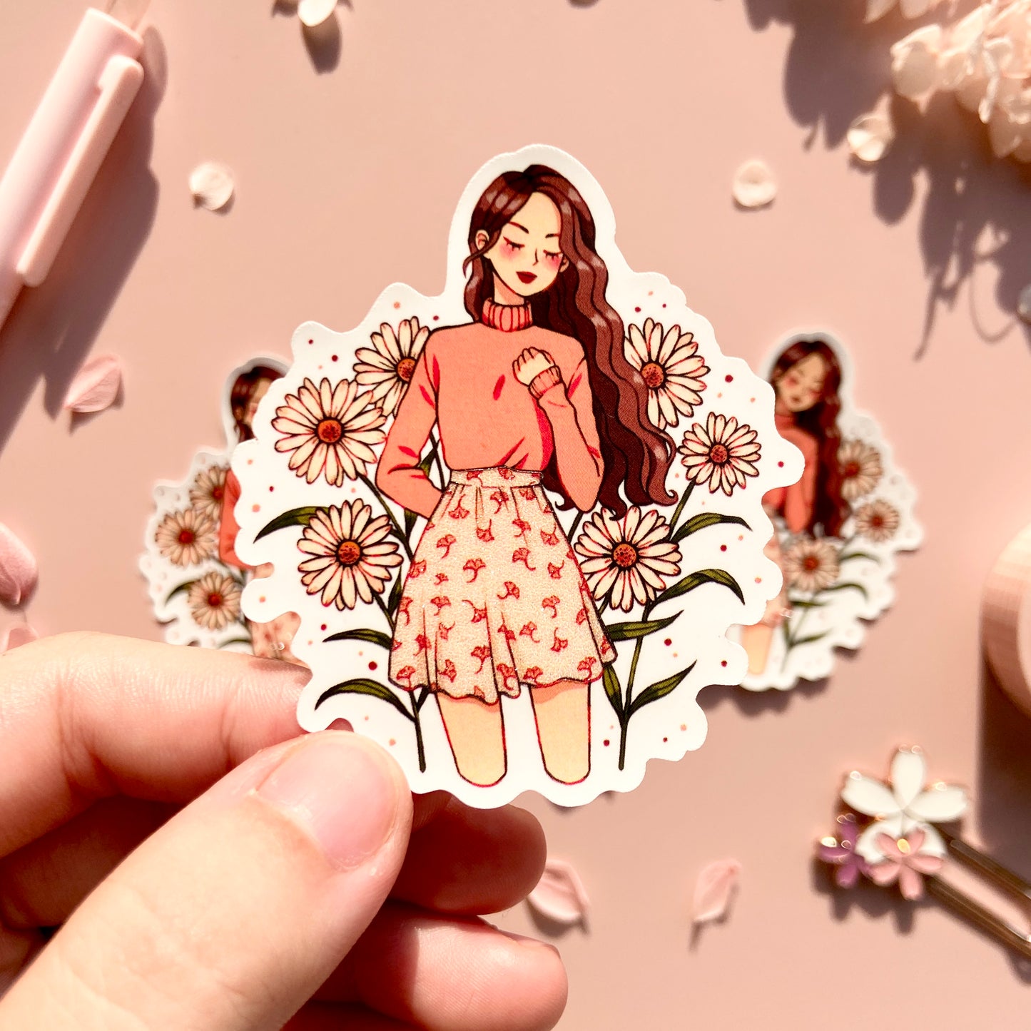 Daisy Girl Matte Glitter Vinyl Sticker