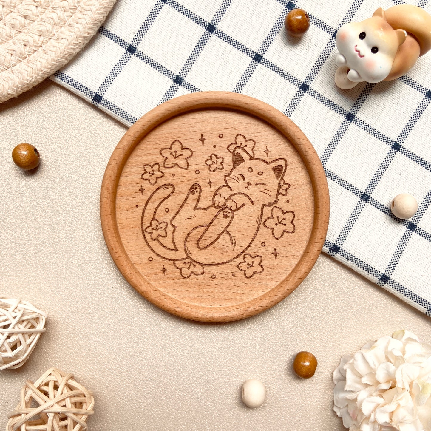 Sakura Kitten Wooden Coaster