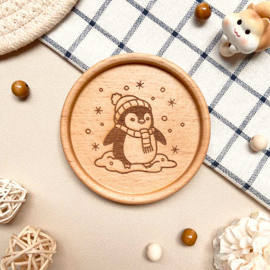 Snowy Penguin Wooden Coaster