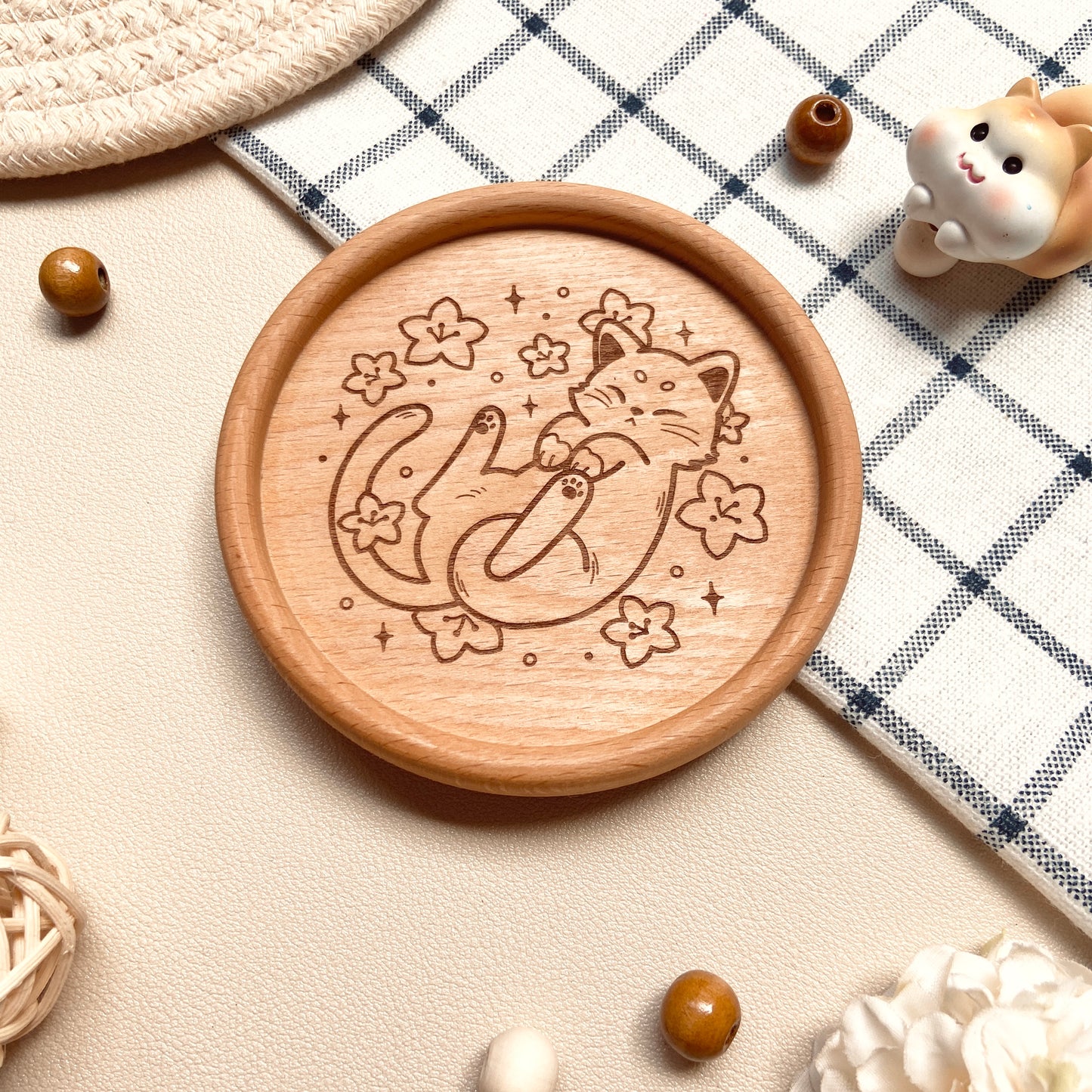 Sakura Kitten Wooden Coaster