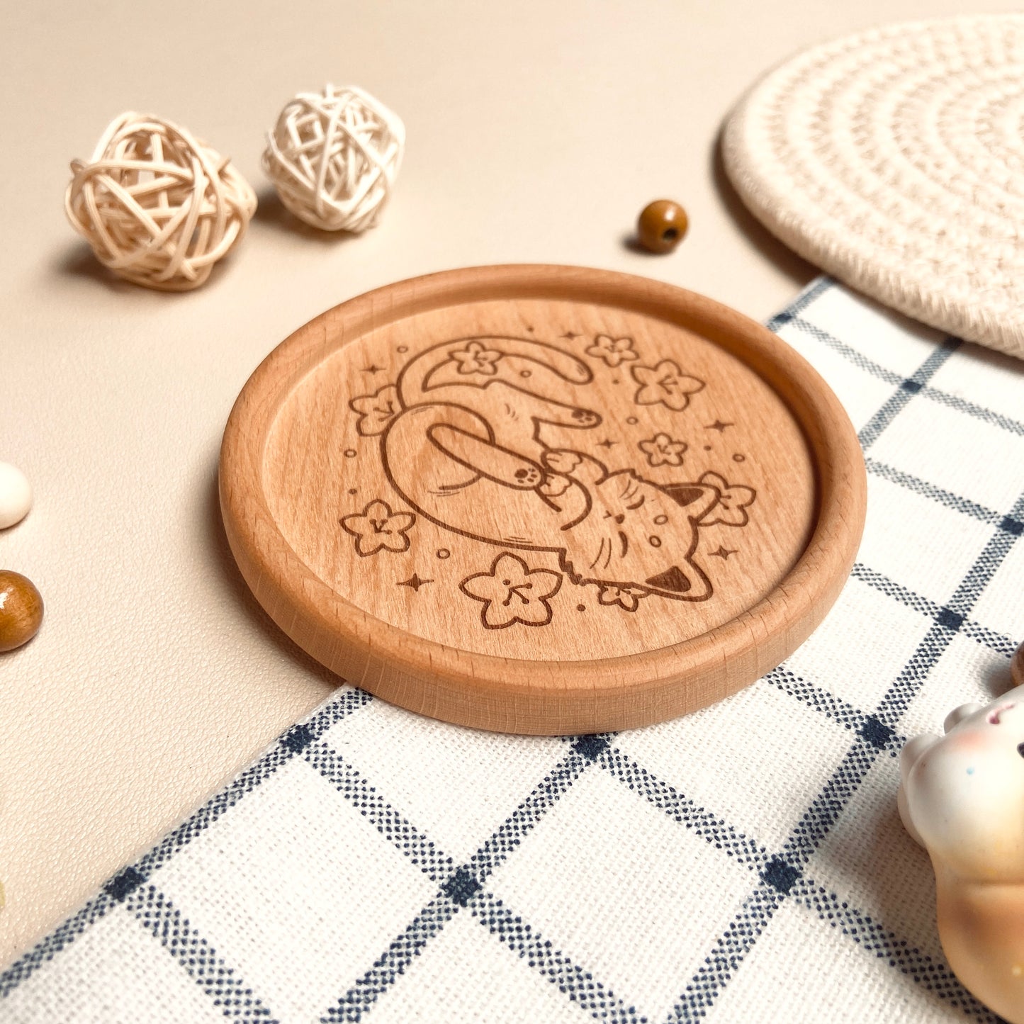 Sakura Kitten Wooden Coaster
