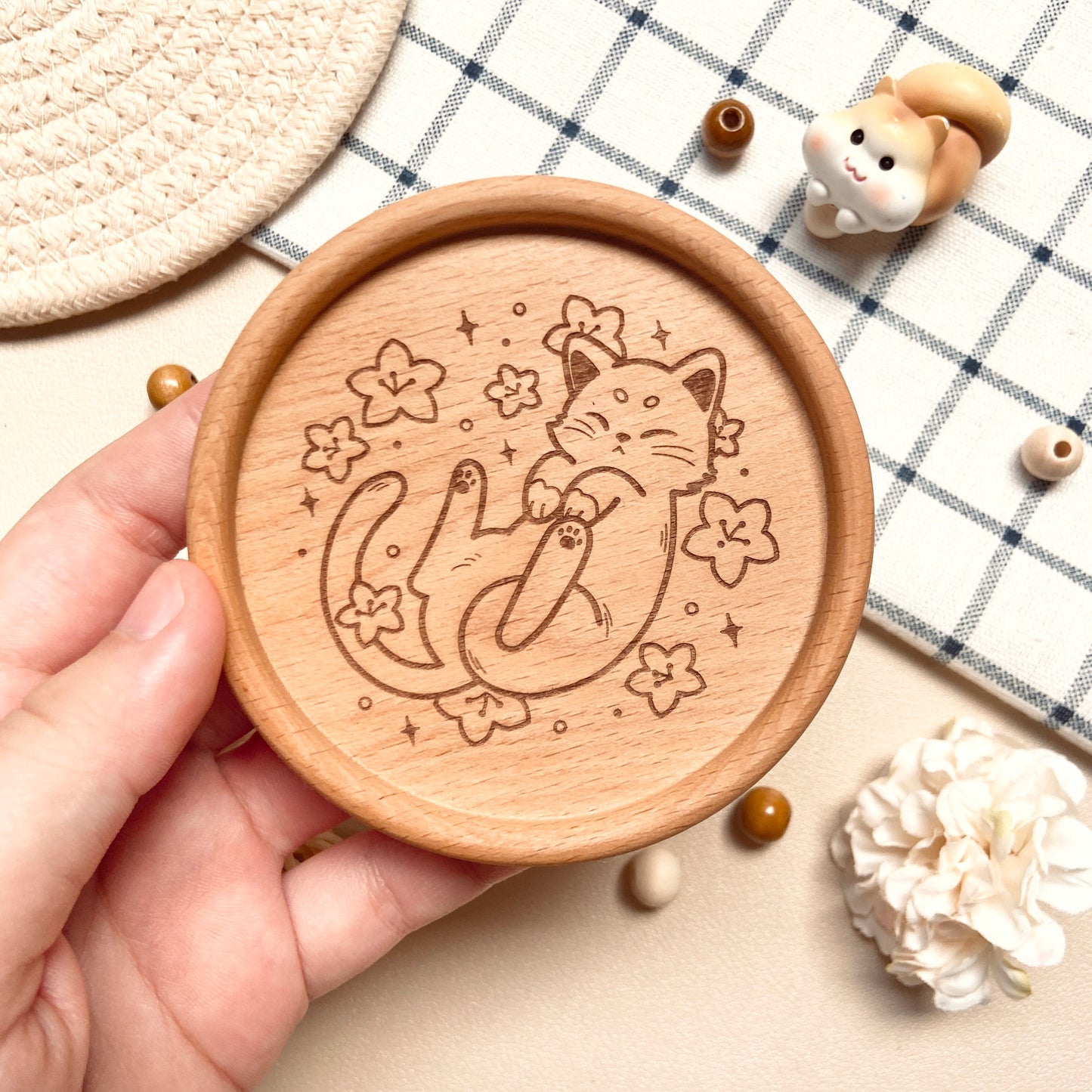 Sakura Kitten Wooden Coaster