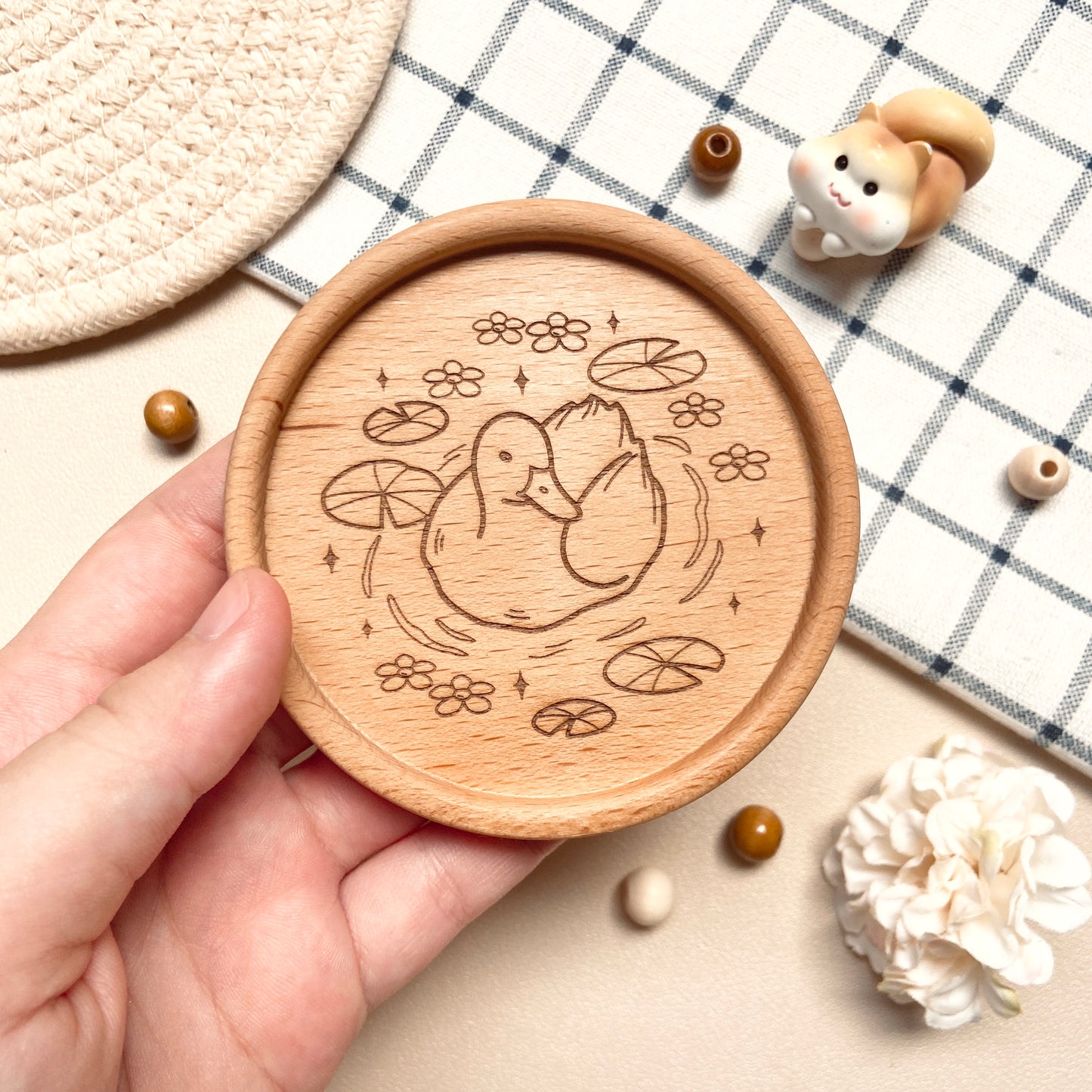 Floral Duck Wooden Coaster