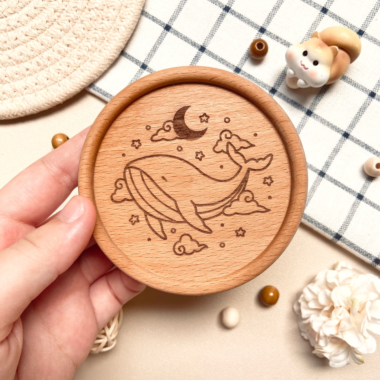 Moon Whale Wooden Coaster