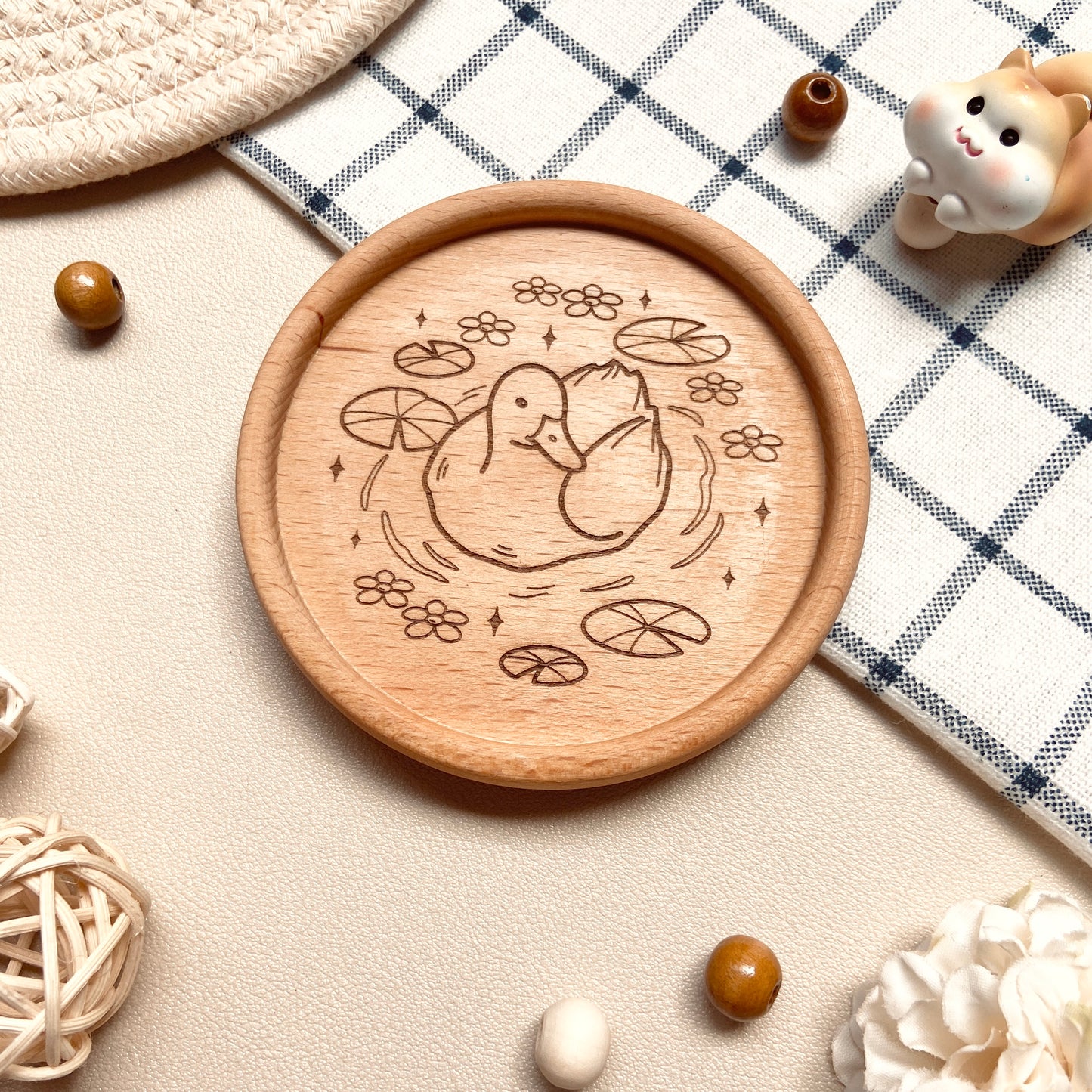 Floral Duck Wooden Coaster