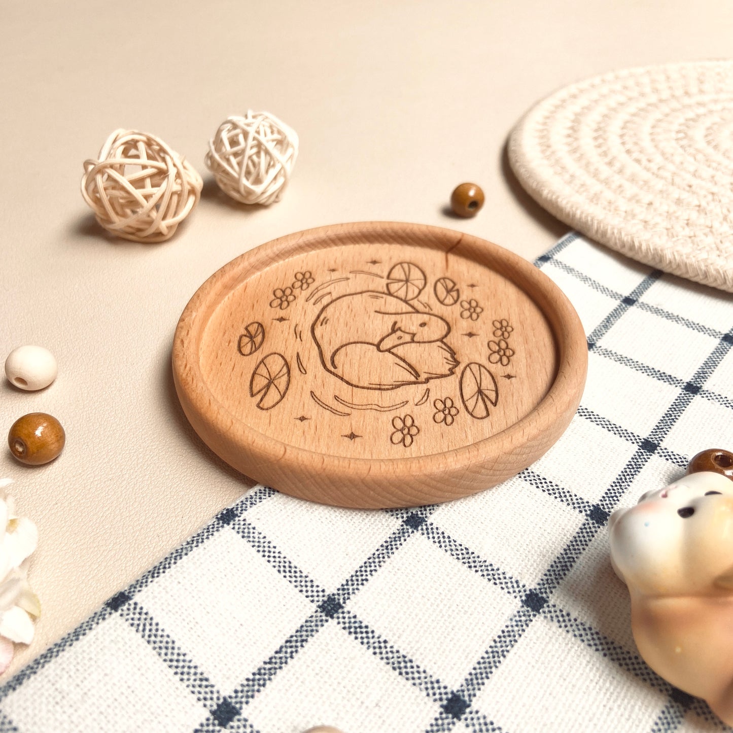 Floral Duck Wooden Coaster