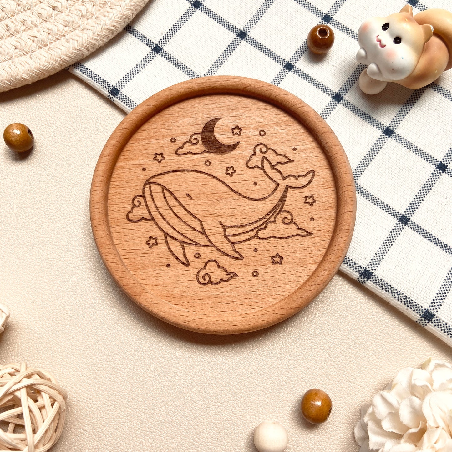Moon Whale Wooden Coaster
