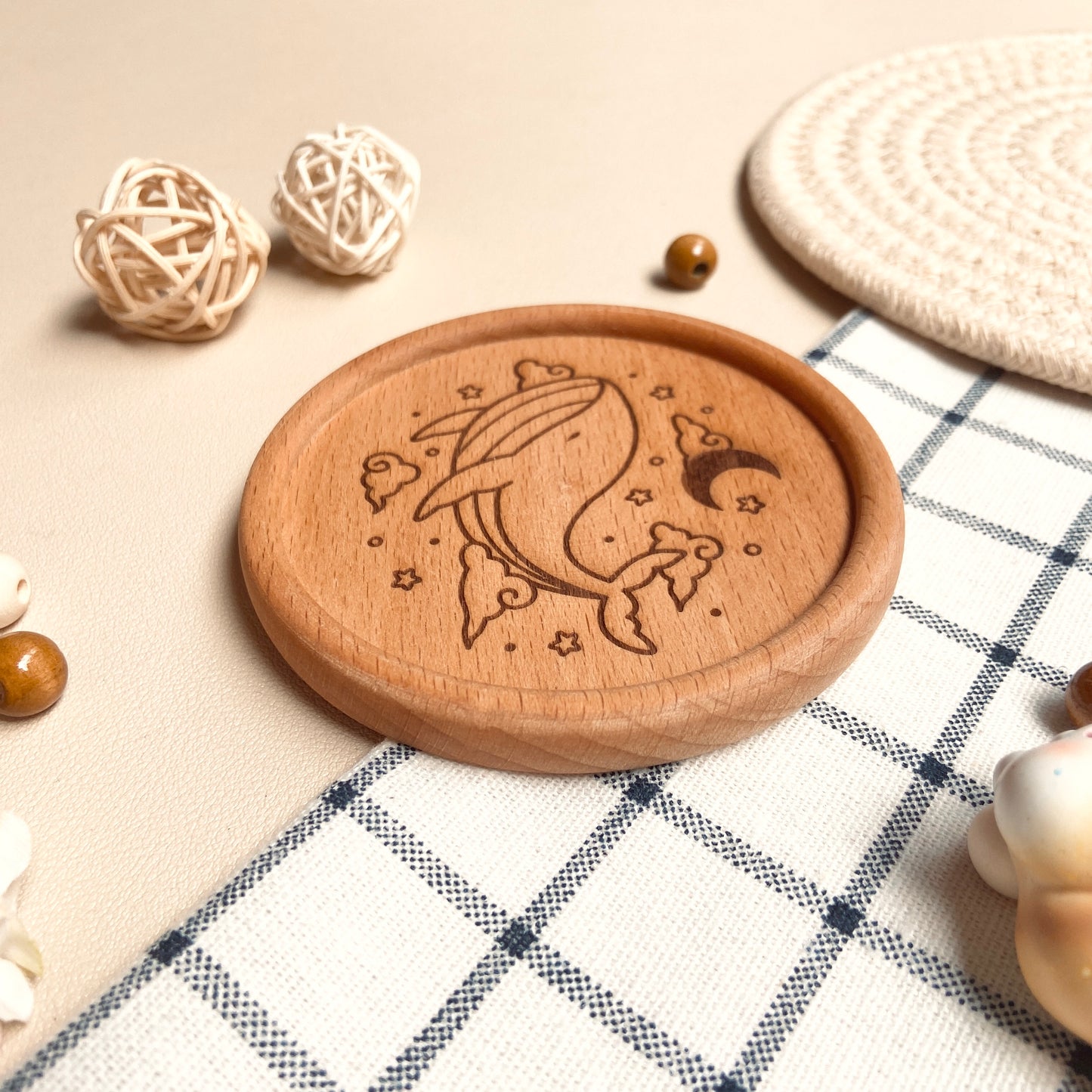 Moon Whale Wooden Coaster