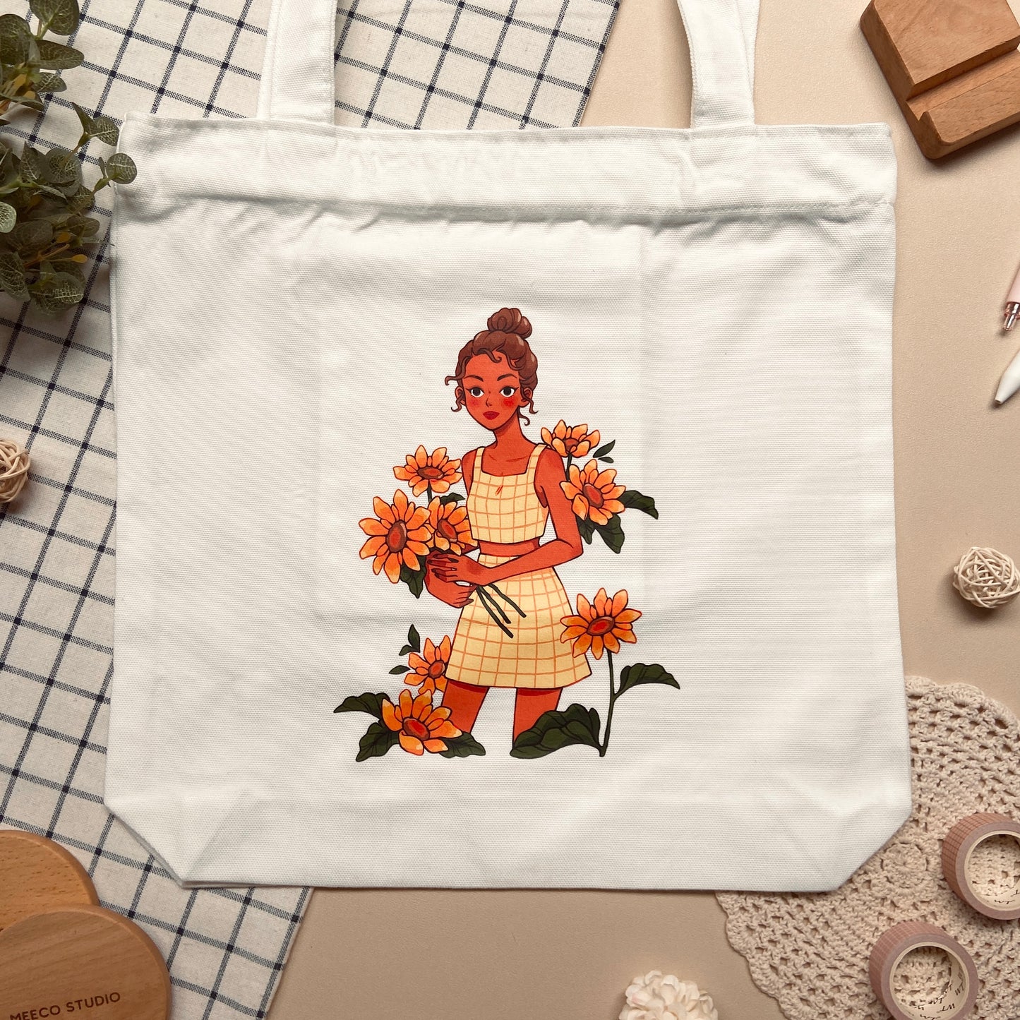 Sunflower Girl Tote Bag