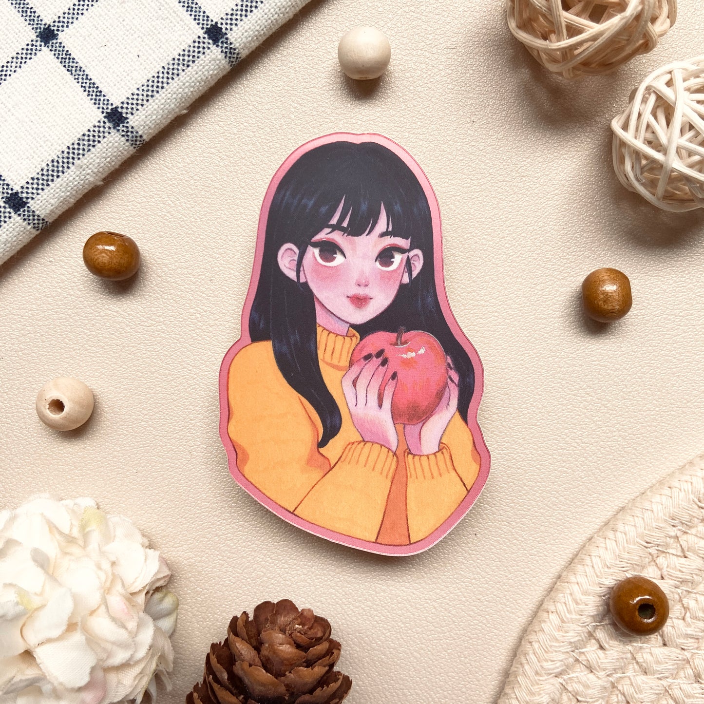 The Red Apple Girl Matte Holographic Sticker