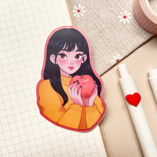 The Red Apple Girl Matte Holographic Sticker