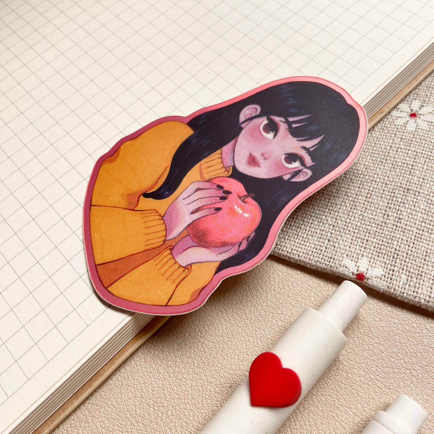 The Red Apple Girl Matte Holographic Sticker