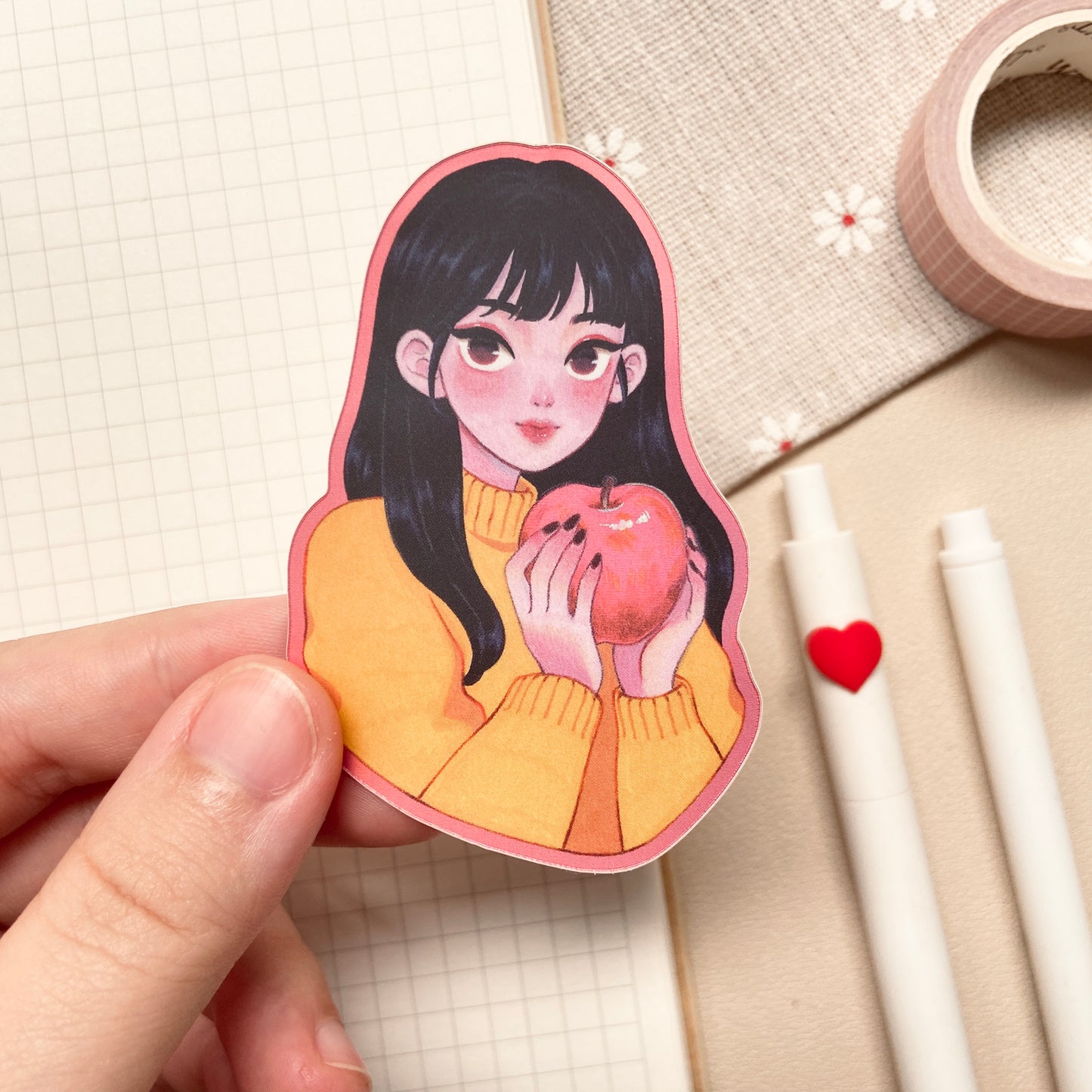 The Red Apple Girl Matte Holographic Sticker