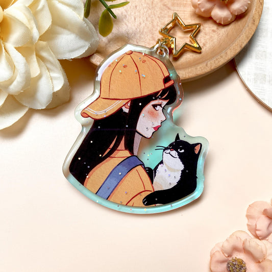 Feline Frenzy Holographic Keychain with Glitter Epoxy