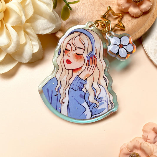 Forget Me Not Holographic Keychain with Glitter Epoxy