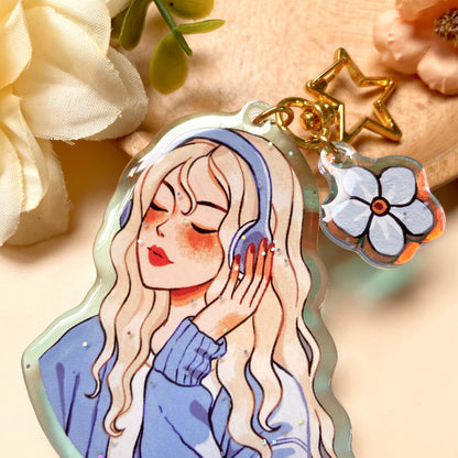 Forget Me Not Holographic Keychain with Glitter Epoxy