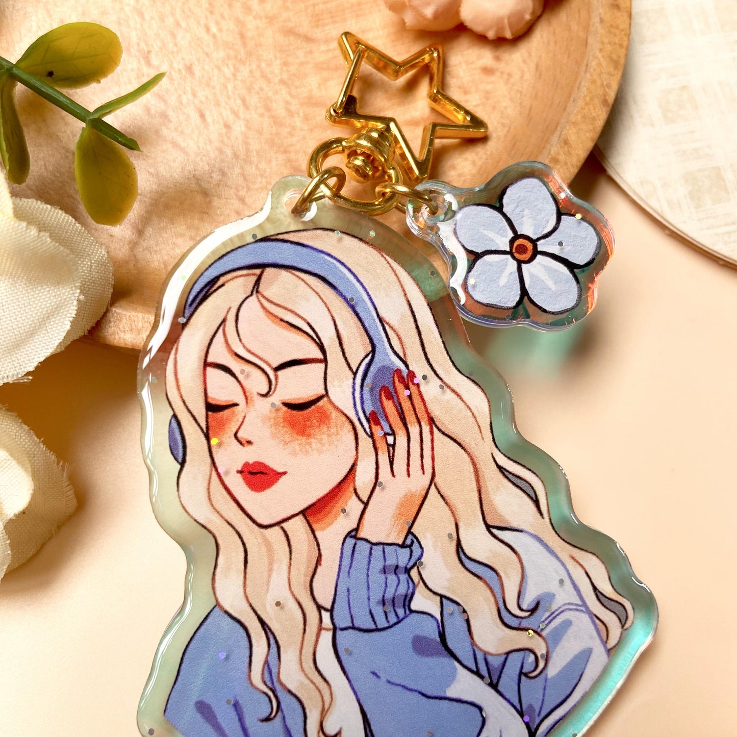 Forget Me Not Holographic Keychain with Glitter Epoxy