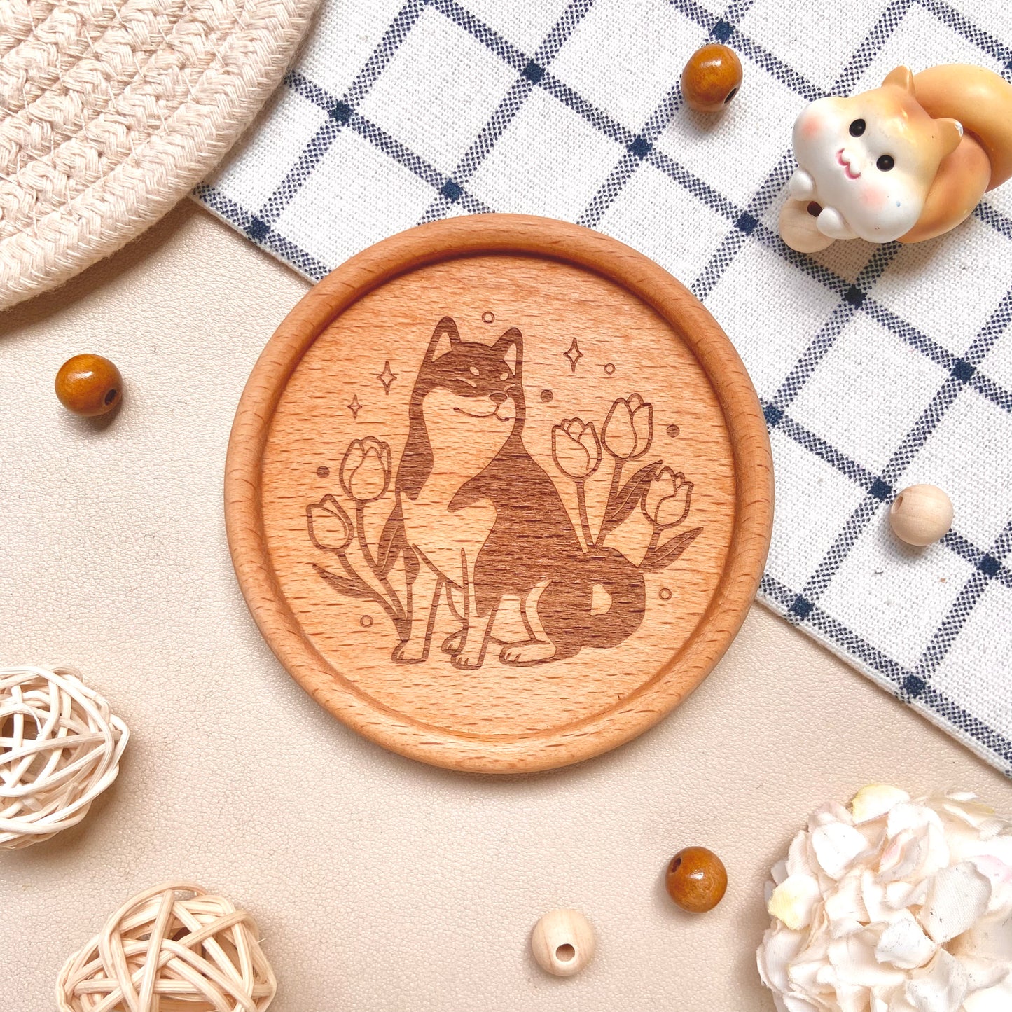 Tulip Shiba Wooden Coaster