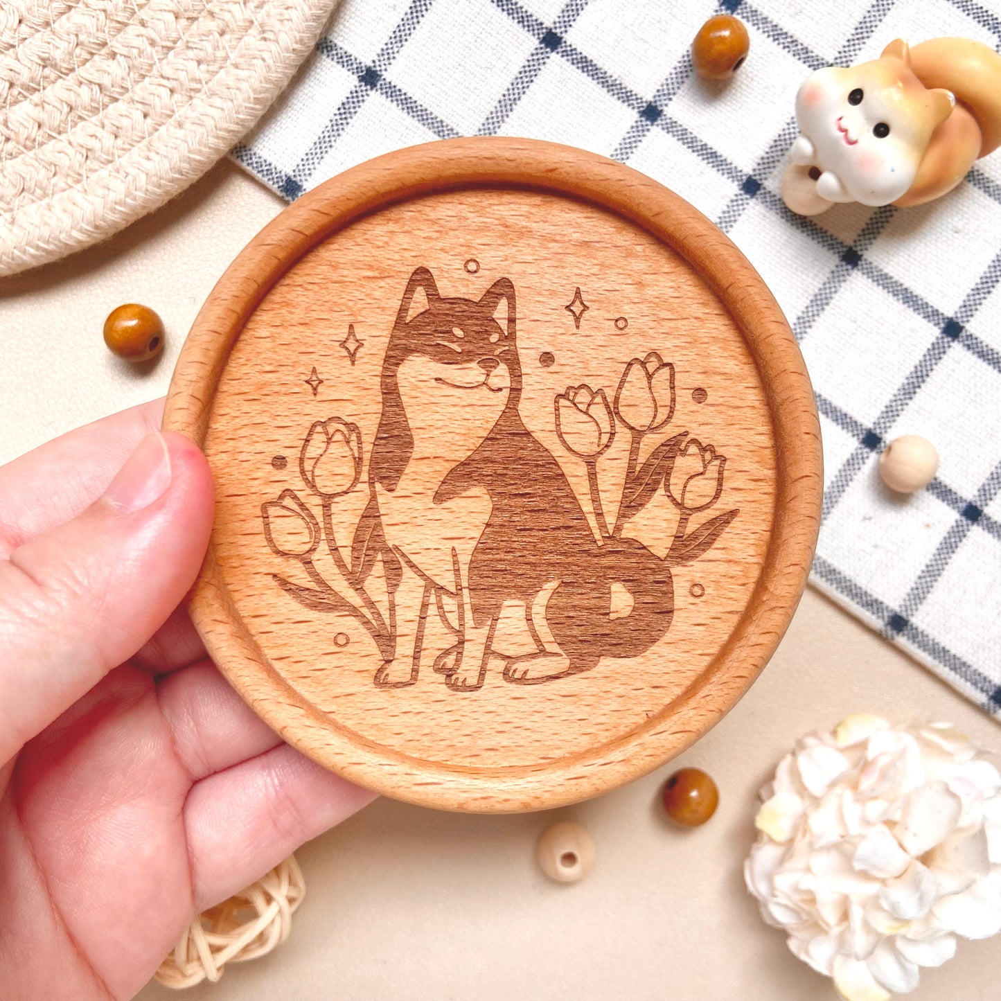 Tulip Shiba Wooden Coaster