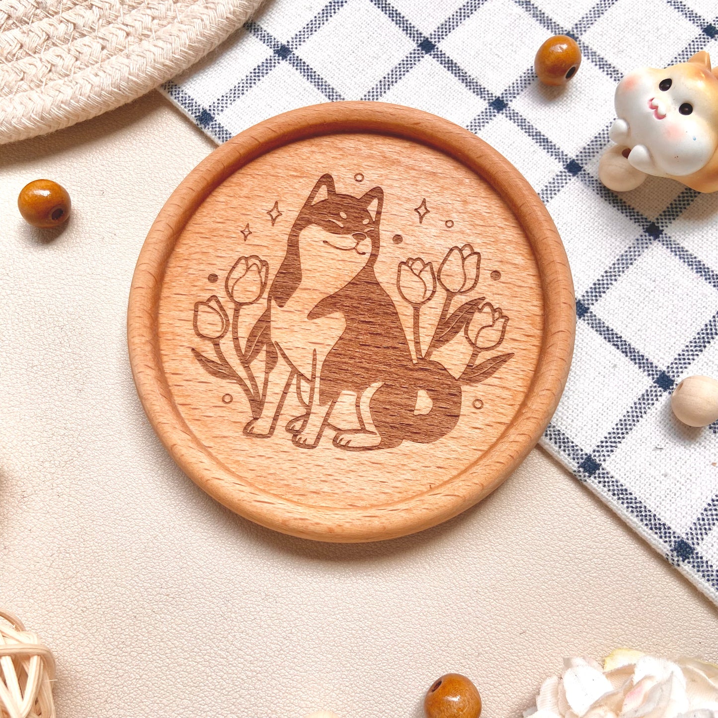 Tulip Shiba Wooden Coaster