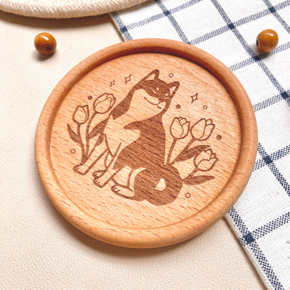 Tulip Shiba Wooden Coaster