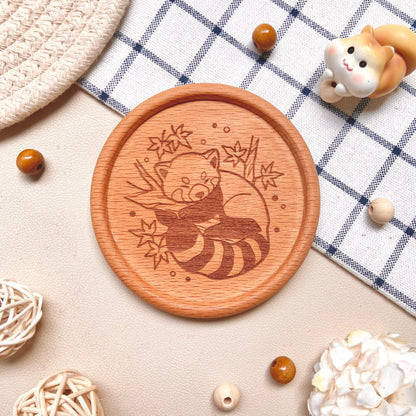 Sleepy Red Panda Wooden Coaster
