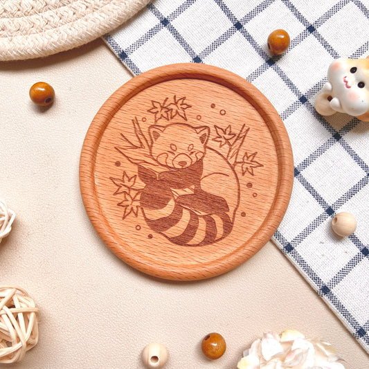 Sleepy Red Panda Wooden Coaster