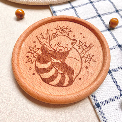Sleepy Red Panda Wooden Coaster