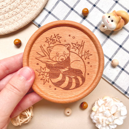Sleepy Red Panda Wooden Coaster