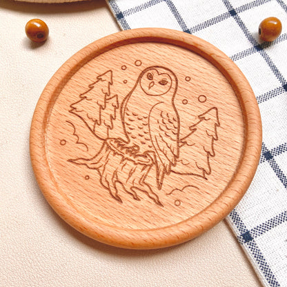 Snowy Owlie Wooden Coaster