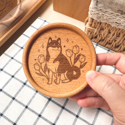 Tulip Shiba Wooden Coaster
