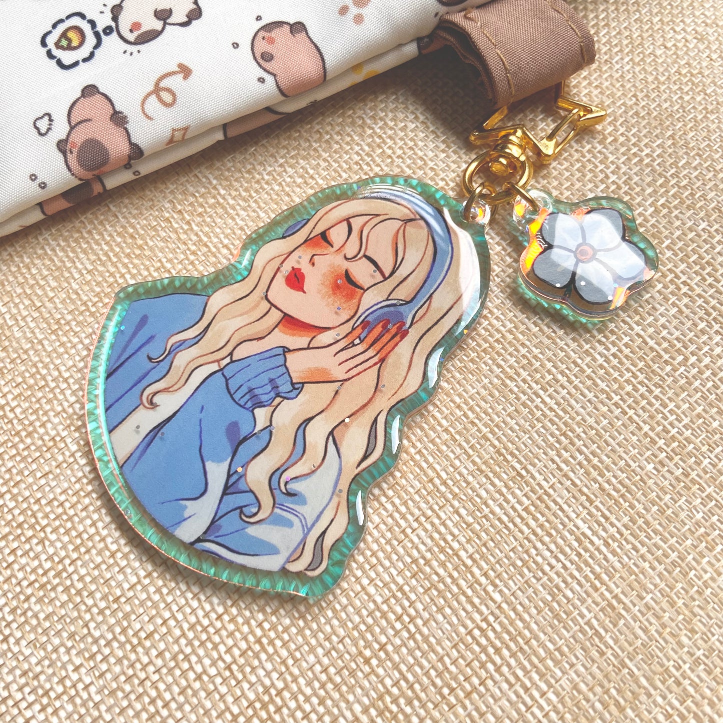 Forget Me Not Holographic Keychain with Glitter Epoxy