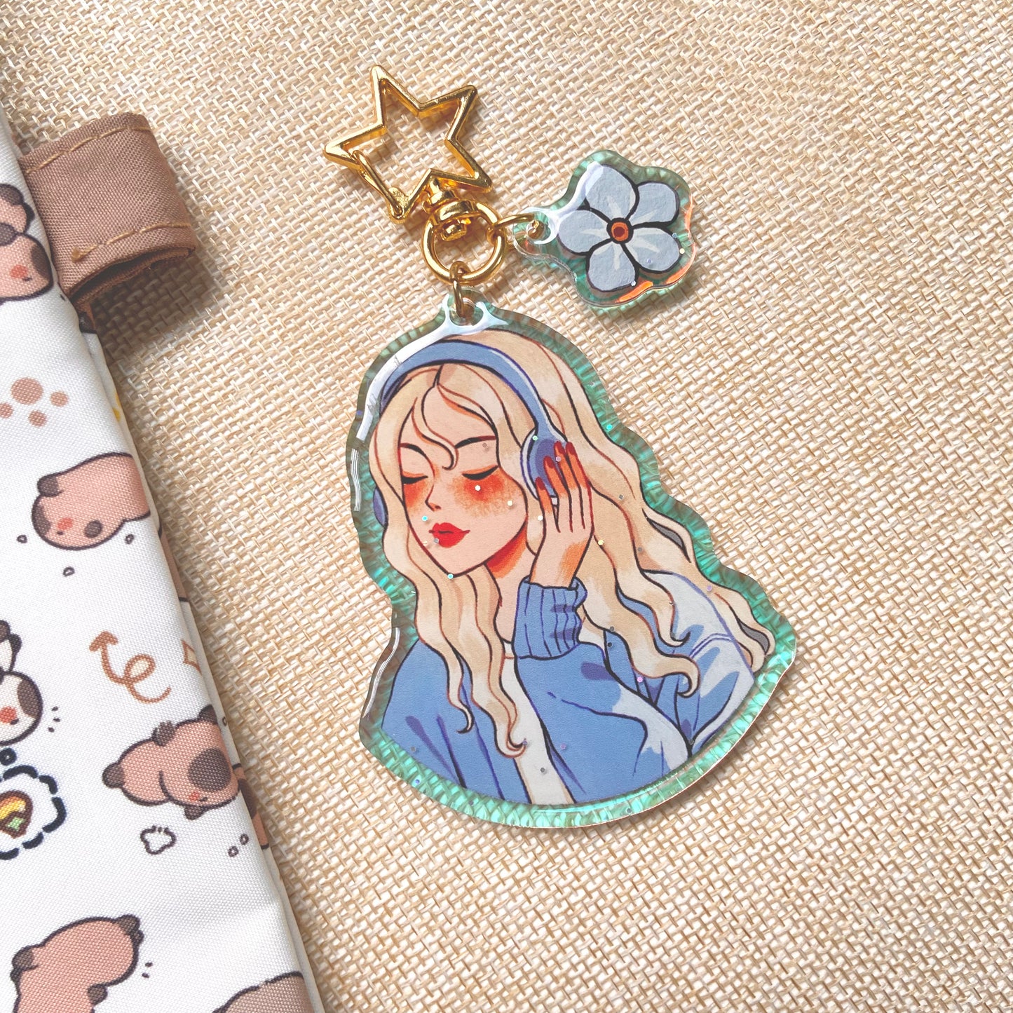 Forget Me Not Holographic Keychain with Glitter Epoxy
