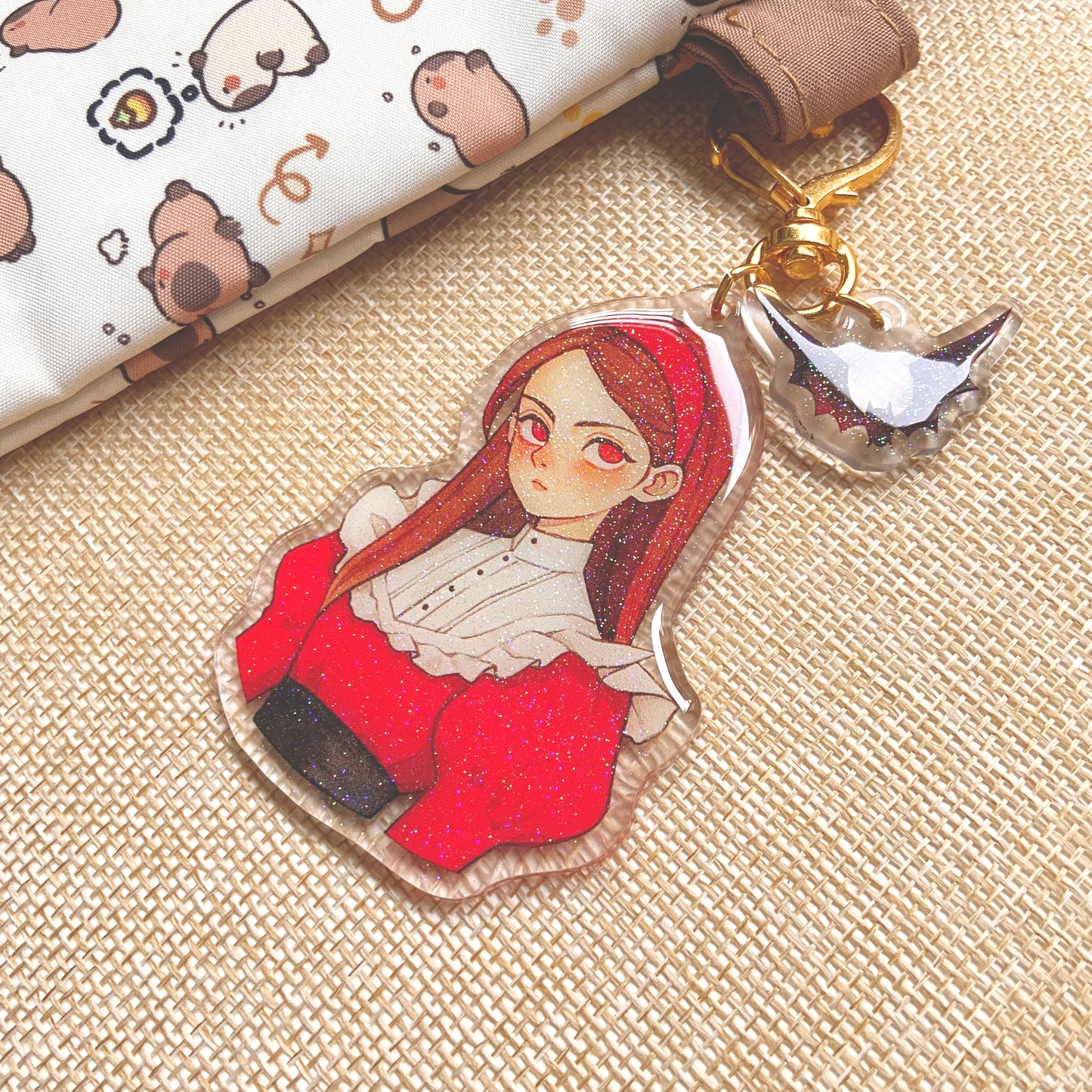 Silent Crimson Keychain with Glitter Epoxy