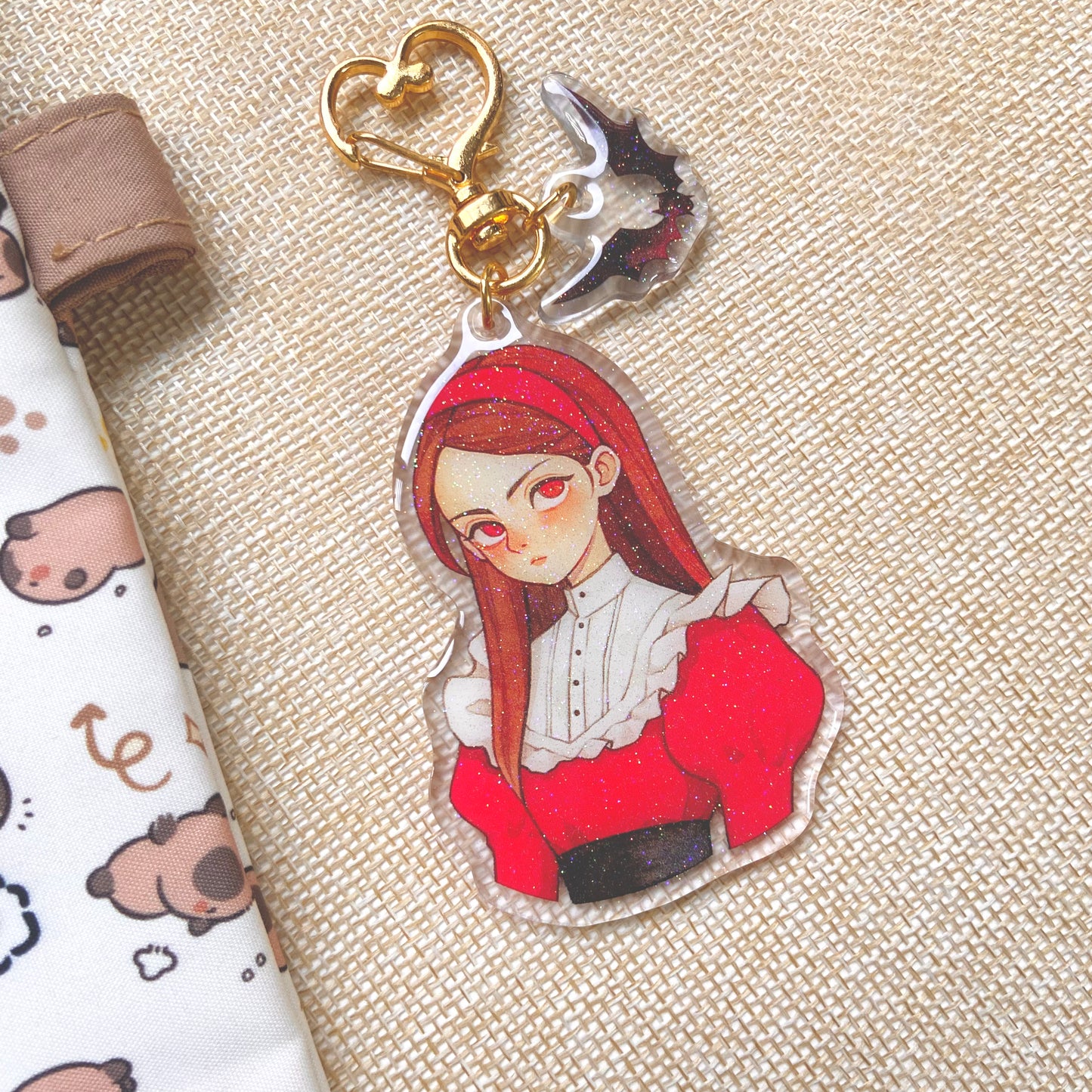 Silent Crimson Keychain with Glitter Epoxy