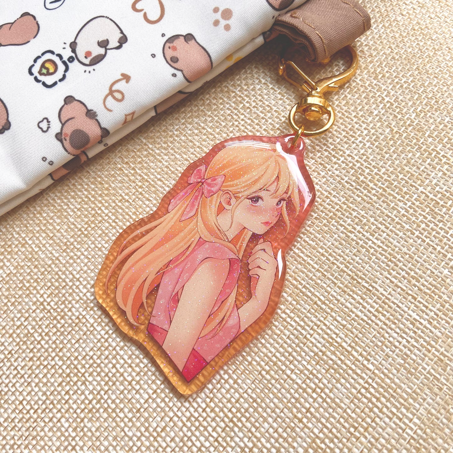 Rosy Bloom Keychain with Glitter Epoxy