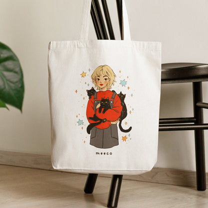 Black Cat Girl Tote Bag
