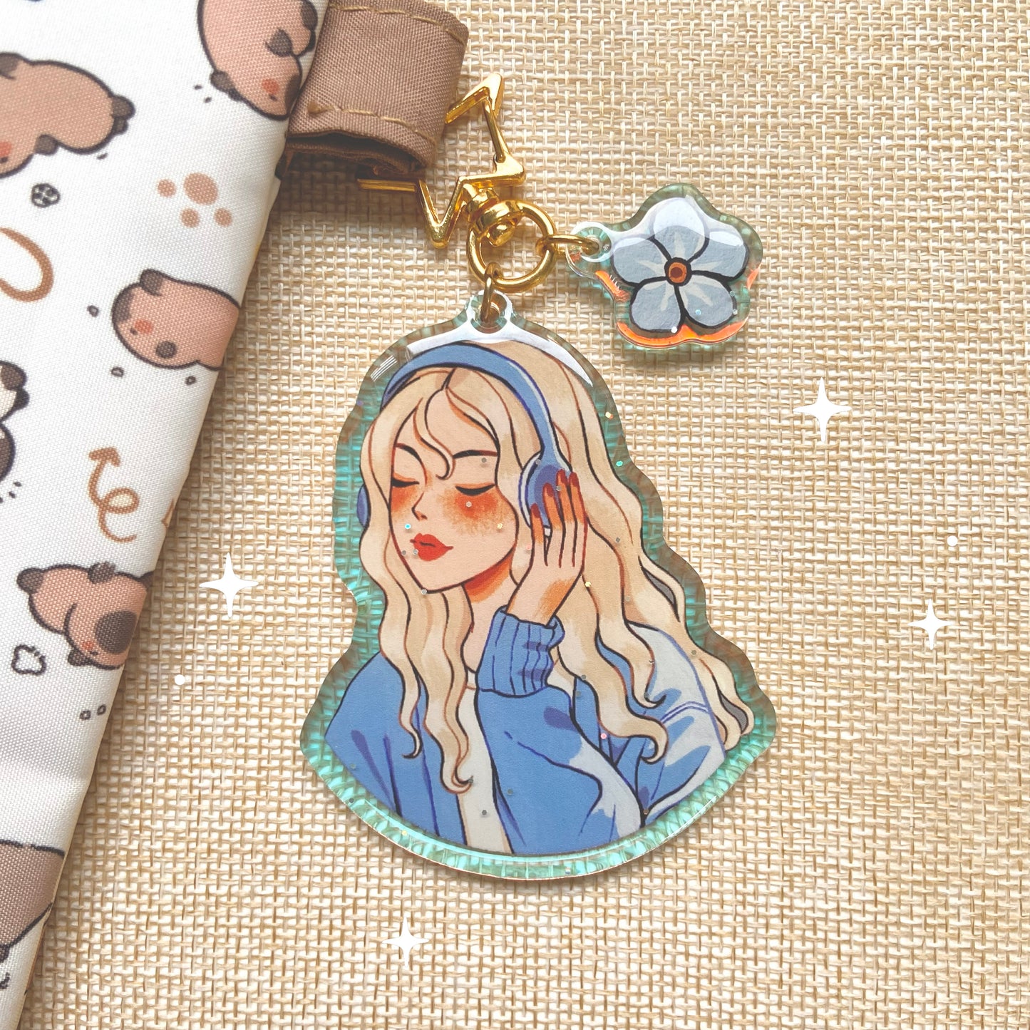Forget Me Not Holographic Keychain with Glitter Epoxy