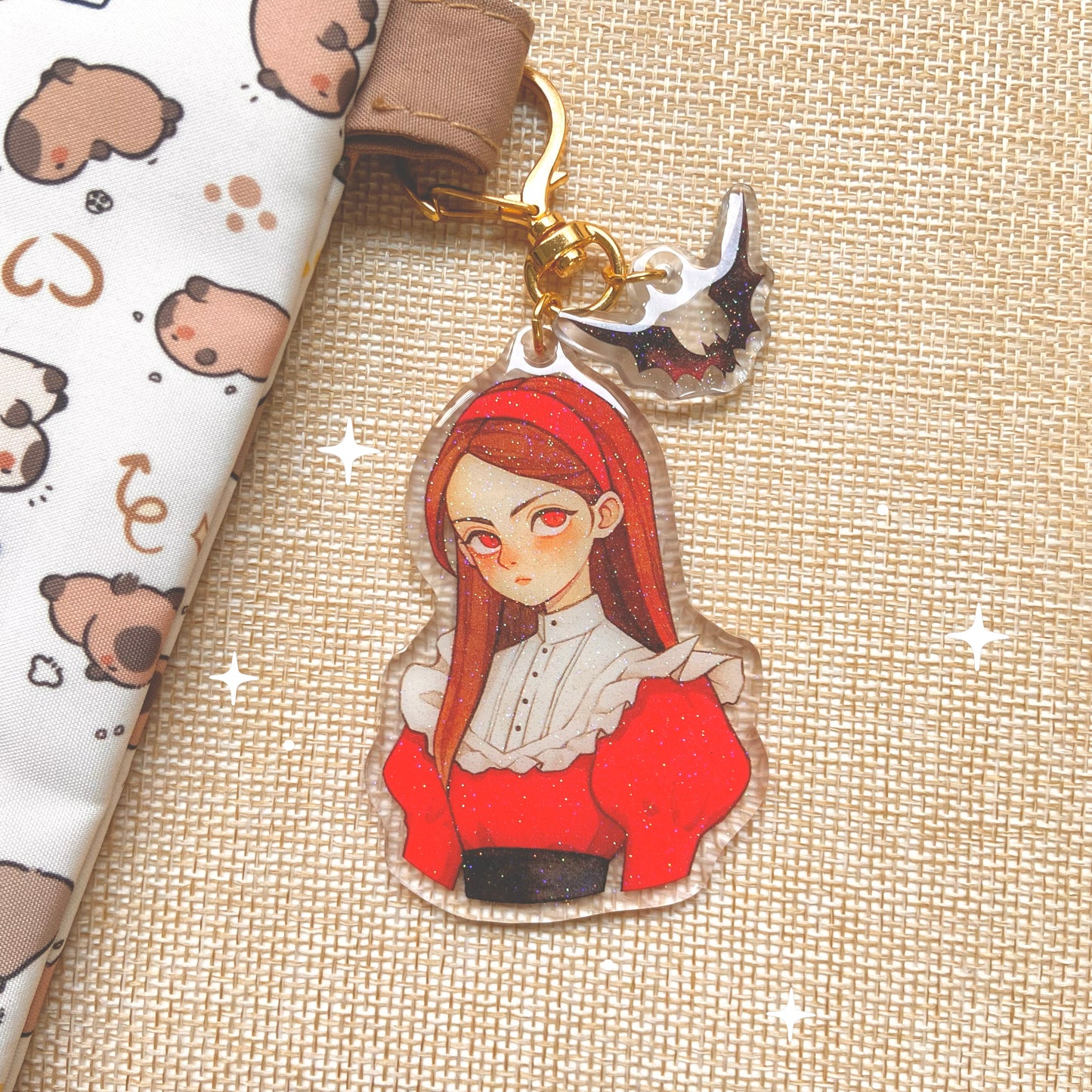 Silent Crimson Keychain with Glitter Epoxy