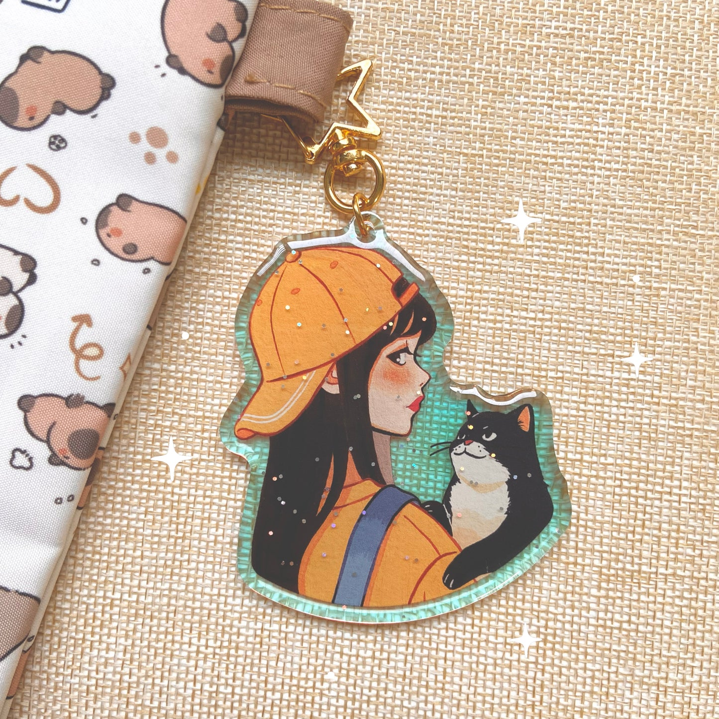 Feline Frenzy Holographic Keychain with Glitter Epoxy